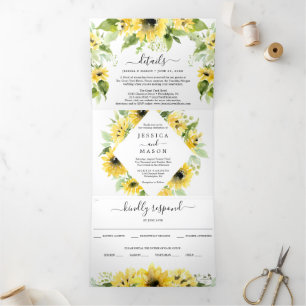 Invitation Trois Volets Cartons d'invitation pliables pour mariage au jard