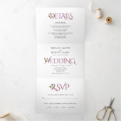 Invitation Trois Volets Cassis initiales pourpres et ampersand, mariage ro (Intérieur)