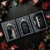 Invitation Trois Volets Cathédrale de Vampire en argent Mariage gothique