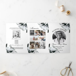 Invitation Trois Volets Célébration de la nécrologie Vie Photo Black White