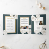 Invitation Trois Volets Célébration de la vie en nécrologie Vert Fleurs de (Intérieur)