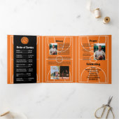 Invitation Trois Volets Célébration de la vie Photo Basketball (Intérieur)