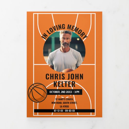 Invitation Trois Volets Célébration de la vie Photo Basketball (Page de couverture)