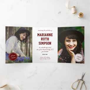 Invitation Trois Volets Cercles Maroon 5-Photo Graduation