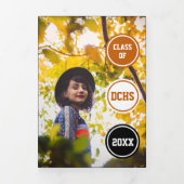 Invitation Trois Volets Cercles orange brûlés 5-Photo Graduation (Page de couverture)