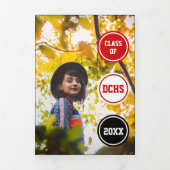 Invitation Trois Volets Cercles rouges 5-Photo Graduation (Page de couverture)