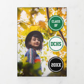 Invitation Trois Volets Cercles verts 5-Photo Graduation (Page de couverture)