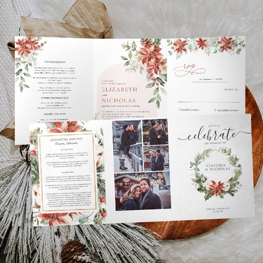 Invitation Trois Volets C'Est La Saison | Floral Mariage de Noël