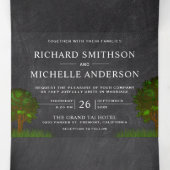 Invitation Trois Volets Chalkboard Farm Red Barn String Lights Mariage (Intérieur au milieu)