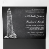 Invitation Trois Volets Chalkboard Phare Voilier Mariage nautique (Intérieur en premier)