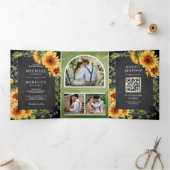 Invitation Trois Volets Chalkboard Sunflowers Photo Arch Code QR Mariage (Intérieur)
