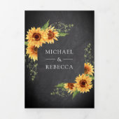 Invitation Trois Volets Chalkboard Sunflowers Photo Arch Code QR Mariage (Page de couverture)