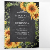 Invitation Trois Volets Chalkboard Sunflowers Photo Arch Code QR Mariage (Intérieur en premier)