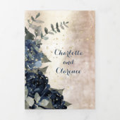 Invitation Trois Volets Champagne Gold Navy Blue Peony Eucalyptus Mariage (Page de couverture)