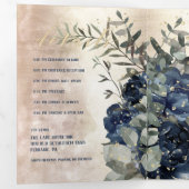 Invitation Trois Volets Champagne Gold Navy Blue Peony Eucalyptus Mariage (Intérieur en premier)