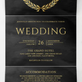 Invitation Trois Volets Charbon Grise Or Laurier Minimal Code QR Mariage (Intérieur au milieu)