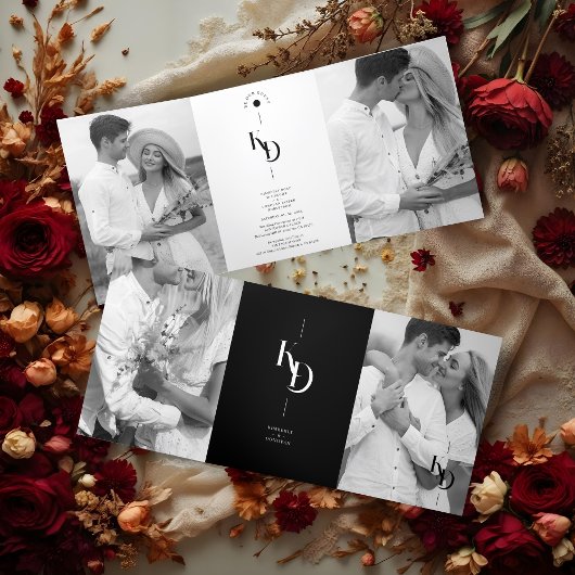Invitation Trois Volets Charming Elegant Minimalist Black & White Wedding