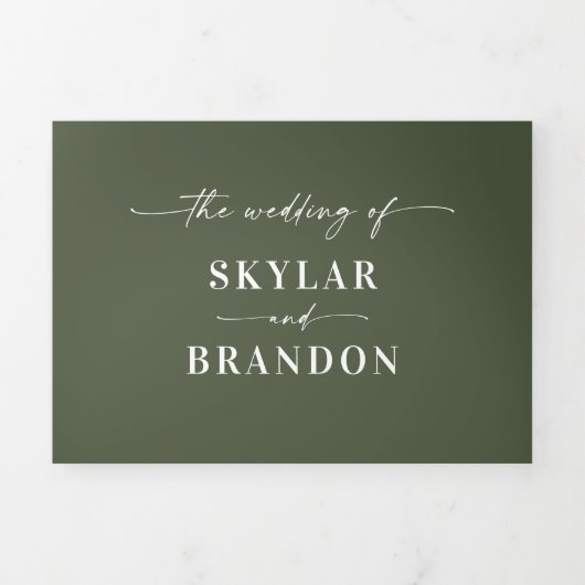 Invitation Trois Volets Chasseur minimal simple Mariage budget vert foncé (Page de couverture)