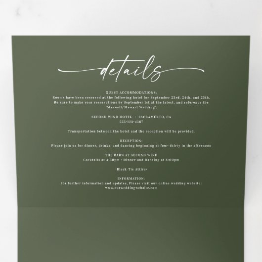 Invitation Trois Volets Chasseur minimal simple Mariage budget vert foncé (Intérieur en premier)