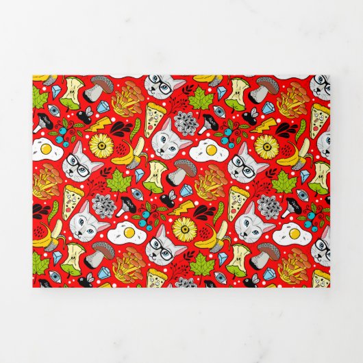 Invitation Trois Volets Chat et oeuf sur le rouge (Page de couverture)