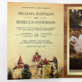 Invitation Trois Volets Château de Conte de Fées Code QR Mariage (Intérieur en premier)
