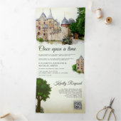 Invitation Trois Volets Château de Conte de Fées Rustique Code QR Mariage (Intérieur)