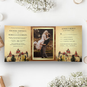 Invitation Trois Volets Château de conte de fées rustique Mariage livre de