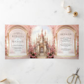 Invitation Trois Volets Château de conte rose Floral en un seul Mariage (Intérieur)