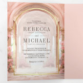 Invitation Trois Volets Château de conte rose Floral en un seul Mariage (Intérieur en premier)