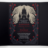 Invitation Trois Volets Château gothique Floral Halloween Mariage (Intérieur au milieu)