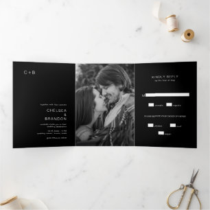 Invitation Trois Volets Chelsea Black Mariage moderne