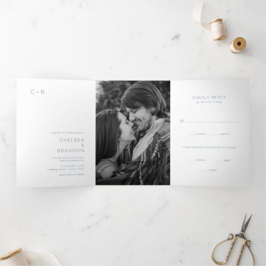 Invitation Trois Volets Chelsea Dusty Blue Mariage moderne (Intérieur)