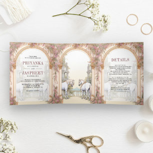 Invitation Trois Volets Chevaux de conte de fées Mariage au palais indien 