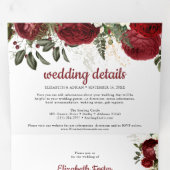 Invitation Trois Volets Chic Bourgogne & Blanc Floral Élégant Mariage (Intérieur en premier)