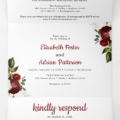 Invitation Trois Volets Chic Bourgogne & Blanc Floral Élégant Mariage (Intérieur au milieu)