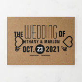 Invitation Trois Volets Chic Heart, Kraft Effet Mariage Suite (Page de couverture)