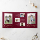 Invitation Trois Volets Chic Stardust or Trifold Maroon Photo de Noël (Intérieur)