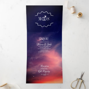 Invitation Trois Volets Ciel Moderne Magnifique Coucher de Soleil Rose Nua