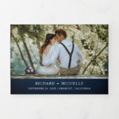 Invitation Trois Volets Citrouille blanc Mariage bleu marine (Page de couverture)