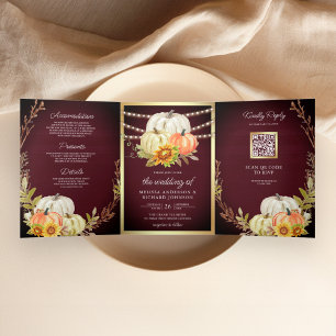 Invitation Trois Volets Citrouille de tournesol de Bois Bourgogne Code QR 