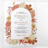 Invitation Trois Volets Citrouille en terre cuite Floral QR Code Mariage (Intérieur en premier)