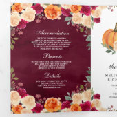 Invitation Trois Volets Citrouille Floral Orange Brûlé Mariage Bourgogne (Intérieur en premier)