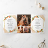 Invitation Trois Volets Citrus Orange Gold Frame Photo Collage Mariage (Intérieur)