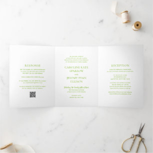 Invitation Trois Volets Clean Lime Green QR Code Mariage élégant