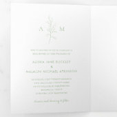 Invitation Trois Volets Clean Sage Green Botanical Photo Mariage élégant (Intérieur en premier)