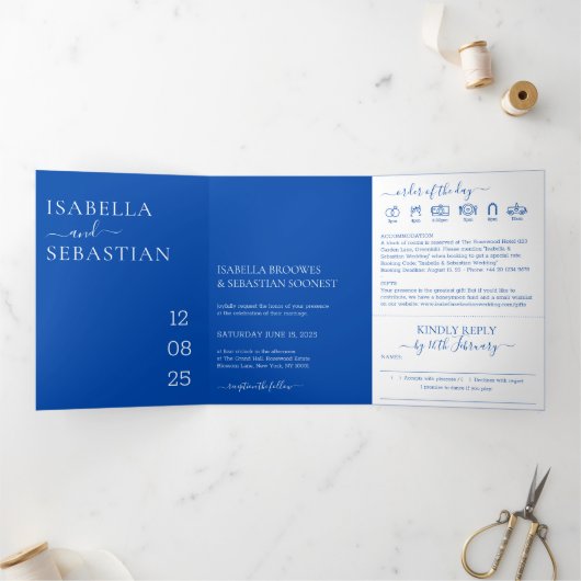 Invitation Trois Volets Cobalt Blue All-in-One Wedding (Intérieur)