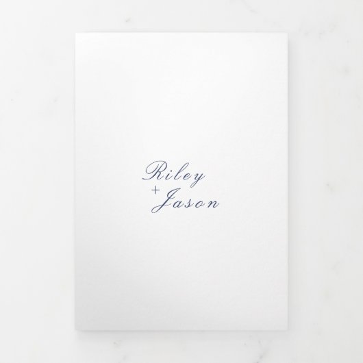 Invitation Trois Volets Code QR Bleu de la Marine Propre Mariage élégant (Page de couverture)