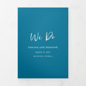 Invitation Trois Volets Code QR bleu moderne Mariage simple (Page de couverture)