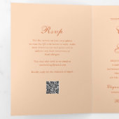 Invitation Trois Volets Code QR Classique Péché Mariage Élégant (Intérieur en premier)