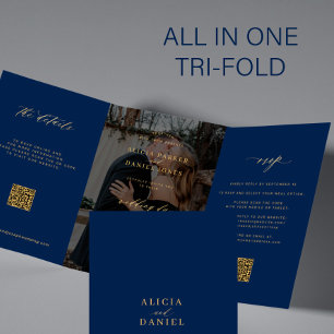 Invitation Trois Volets Code QR de détails de réponse au mariage avec phot